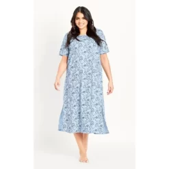 Women's Plus Size Paisley Sleep Dress - Blue | EVANS -Cozy Nights Sales Store GUEST 21d2db1f 4ea5 4a47 8d01 6f013b96ed83