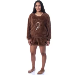 Star Wars Womens' Chewbacca Roar Sweater And Shorts Sleep Pajama Set Brown