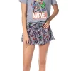 Marvel Womens' Classic Comic The Avengers Characters Pajama Set Shorts Grey