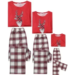 Cheibear Christmas Elk Print Tops With Plaid Pants Xmas Sleepwear Family Pajama Set -Cozy Nights Sales Store GUEST 23b4577e 4924 42bd a539 2cb759a4986b