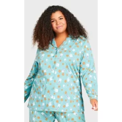 Women's Plus Size Button Through Sleep Top - Teal | AVENUE -Cozy Nights Sales Store GUEST 258935d9 b0e4 4197 aa84 6880ca2633f4