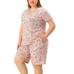Agnes Orinda Womens Plus Size Loungewear Floral Elastic Waist Short Sleeve Pajamas Set -Cozy Nights Sales Store GUEST 261b44e3 84dc 47af a46a e7745f54b043
