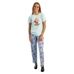 Adorable Kirby Junior Sleepwear Set With Short Sleeve Tee Shirt And Cozy Sleep Pants For Adults
