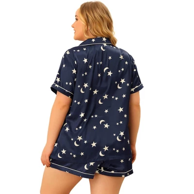 Agnes Orinda Women's Plus Size Patch Pocket Comfort Piping Stars Short Sleeve Pajamas Set 3 Agnes Orinda Women's Plus Size Patch Pocket Comfort Piping Stars Short Sleeve Pajamas Set - Image 3