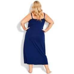 Women's Plus Size Lace Trim Plain Sleep Maxi Dress - Marine | AVENUE