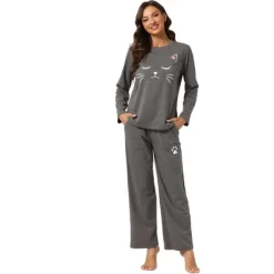 Cheibear Womens Pajama Set Nightwear Lounge Cute Cat Long Sleeve Tops With Pants Sleepwear -Cozy Nights Sales Store GUEST 287dfb8d 9272 4c08 81e5 66559cdd7a56