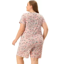 Agnes Orinda Womens Plus Size Loungewear Floral Elastic Waist Short Sleeve Pajamas Set -Cozy Nights Sales Store GUEST 294de7b0 7d03 4cae bec1 00e5e6469472