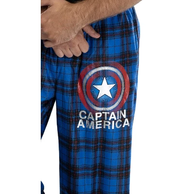 Marvel Mens' Captain America Shield Logo Plaid Pajama Lounge Pants Blue 2 Marvel Mens' Captain America Shield Logo Plaid Pajama Lounge Pants Blue - Image 2