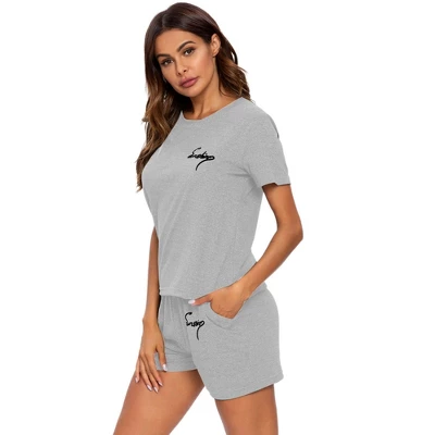 Cheibear Womens Sleepwear Crew Neck Nightwear With Shorts Loungewear Pajama Set 2 Cheibear Womens Sleepwear Crew Neck Nightwear With Shorts Loungewear Pajama Set - Image 2