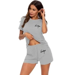 Cheibear Womens Sleepwear Crew Neck Nightwear With Shorts Loungewear Pajama Set