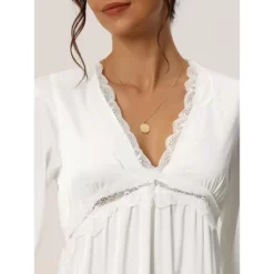 Cheibear Womens Satin Nightgowns Long Sleeve Lace Trim V-Neck Pajama Dress -Cozy Nights Sales Store GUEST 2c4b843c f49c 4c16 90d1 d12158c6110d