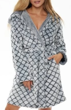 Women's Warm Soft Plush Fleece Bathrobe With Hood, Knee Length Hooded Robe, Seashell Scalloped -Cozy Nights Sales Store GUEST 2dd92e5e 9765 49ce 949f 433485e8386e