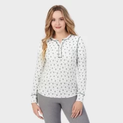 Warm Essentials By Cuddl Duds Women's Waffle Long Sleeve Henley Pajama Top -Cozy Nights Sales Store GUEST 2e690863 86cb 4de3 ba0e 935de2b86bde