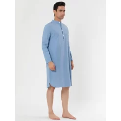 Lars Amadeus Men's Nightshirt Sleep Shirt Banded Collar Henley Shirt Pajamas Nightgown