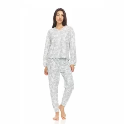 Bearpaw Women's Long Sleeve V-Neck Top With Jogger Pants, 2-Piece Set For Women