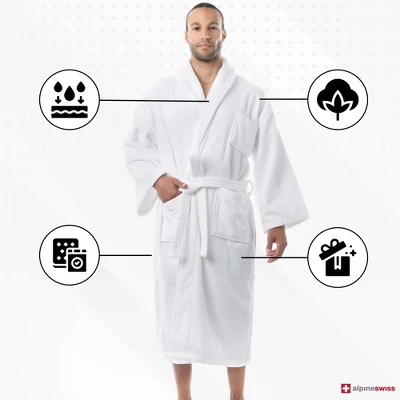 Alpine Swiss Pure Cotton Mens Terry Cloth Bathrobe Super Absorbent Spa Robe 3 Alpine Swiss Pure Cotton Mens Terry Cloth Bathrobe Super Absorbent Spa Robe - Image 3