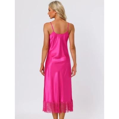 Cheibear Women's Satin Nightgown Lounge Sleepwear Cami Dress With Tassel Pajama Dress 2 Cheibear Women's Satin Nightgown Lounge Sleepwear Cami Dress With Tassel Pajama Dress - Image 2