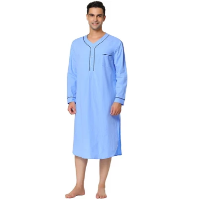 Lars Amadeus Men's Nightshirt Cotton Sleep Shirt Long Sleeves Henley Nightgown Sleepwear 6 Lars Amadeus Men's Nightshirt Cotton Sleep Shirt Long Sleeves Henley Nightgown Sleepwear - Image 6