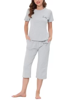 Cheibear Womens Sleepwear Pajama Set Round Neck Nightwear Lounge Pjs With Capri Pants -Cozy Nights Sales Store GUEST 36f665c3 4b4e 45c7 b3a9 492804fac251
