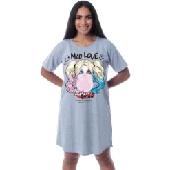 DC Comics Women's Harley Quinn Mad Love Nightgown Sleep Pajama Shirt Grey -Cozy Nights Sales Store GUEST 372f2972 3c3d 4bbd b910 547f825a3224