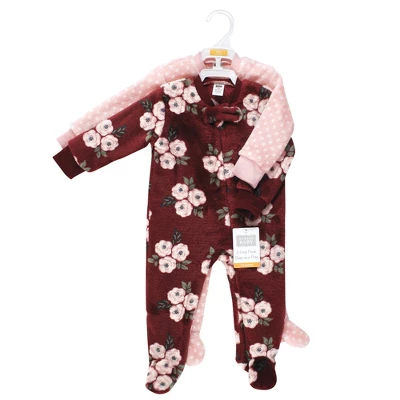 Hudson Baby Infant Girl Plush Sleep And Play, Burgundy Floral 1 Hudson Baby Infant Girl Plush Sleep And Play, Burgundy Floral