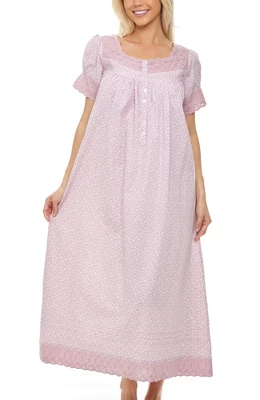 Women's Cotton Victorian Nightgown, Amelia Short Sleeve Lace Trimmed Button Up Long Vintage Night Dress Gown 5 Women's Cotton Victorian Nightgown, Amelia Short Sleeve Lace Trimmed Button Up Long Vintage Night Dress Gown - Image 5