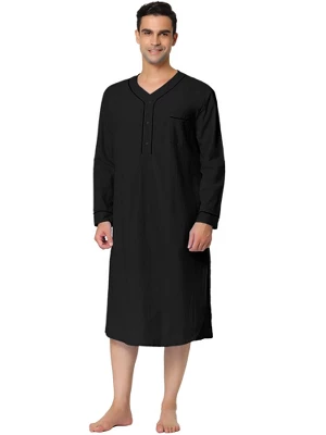 Lars Amadeus Men's Nightshirt Cotton Sleep Shirt Long Sleeves Henley Nightgown Sleepwear 9 Lars Amadeus Men's Nightshirt Cotton Sleep Shirt Long Sleeves Henley Nightgown Sleepwear - Image 9