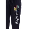 Harry Potter Womens' All Hogwarts House Crest Sleep Jogger Pajama Pants Black