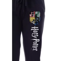 Harry Potter Womens' All Hogwarts House Crest Sleep Jogger Pajama Pants Black