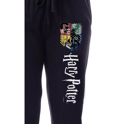 Harry Potter Womens' All Hogwarts House Crest Sleep Jogger Pajama Pants Black 1 Harry Potter Womens' All Hogwarts House Crest Sleep Jogger Pajama Pants Black