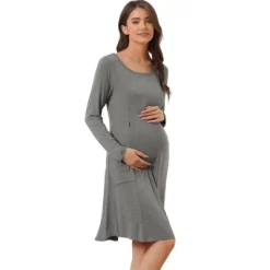 Cheibear Womens Casual Round Neck Maternity Long Sleeve Loungewear Dress With Pockets 13 Cheibear Womens Casual Round Neck Maternity Long Sleeve Loungewear Dress With Pockets -Cozy Nights Sales Store GUEST 39880049 4285 48ed b6af 4ff94605eeff