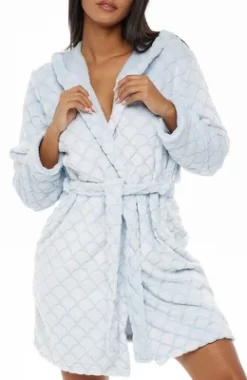 Women's Warm Soft Plush Fleece Bathrobe With Hood, Knee Length Hooded Robe, Seashell Scalloped -Cozy Nights Sales Store GUEST 3a0fe1a6 d34e 4ebb 9688 f1460bebb272