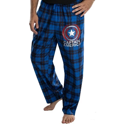 Marvel Mens' Captain America Shield Logo Plaid Pajama Lounge Pants Blue 4 Marvel Mens' Captain America Shield Logo Plaid Pajama Lounge Pants Blue - Image 4