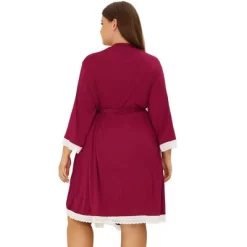 Agnes Orinda Women's Plus Size Solid Wrap Tie Belt Waist Lace Trim 3/4 Sleeve Pajama Robes -Cozy Nights Sales Store GUEST 41cb9734 c11f 472f 938c 61981de9f37a