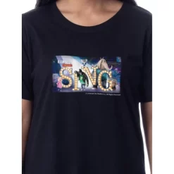 Sing (Franchise) Womens' Movie Film Character Nightgown Sleep Pajama Shirt Black
