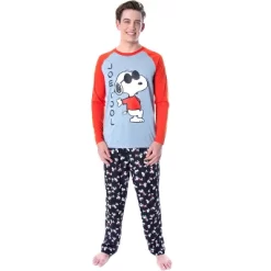 Peanuts Men's Joe Cool Snoopy Pajamas Raglan Shirt And Pant 2 PC Pajama Set -Cozy Nights Sales Store GUEST 44358b84 c756 4aa8 8dff 5e391199de55