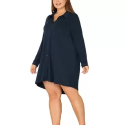 Agnes Orinda Women's Plus Size Solid Long Sleeve Button Down V-Neck Pajama Sleep Shirts