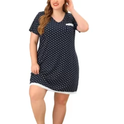 Agnes Orinda Womens Plus Size V Neck Polka Dots Short Sleeve Sleepwear Pajamas Nightgown -Cozy Nights Sales Store GUEST 446a368e 4ae7 4a14 8cf4 242b5200b849