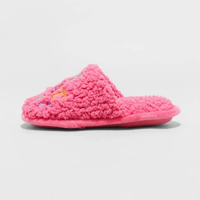 Kids' Holiday Oh What Fun! Scuff Slippers - Wondershop™ Pink 1 Kids' Holiday Oh What Fun! Scuff Slippers - Wondershop™ Pink