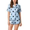 Cheibear Women's Silky Satin Polka Dots Nightwear With Shorts Lounge Set