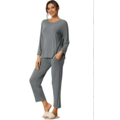Cheibear Women's Loose Soft Sleepwear Long Sleeve Shirt And Wide-leg Sleep Pants 2 Pcs Modal Pajama Sets -Cozy Nights Sales Store GUEST 46e28ee3 dce2 469a 8e2e 26b8e40817dd