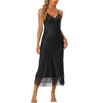 Cheibear Women's Satin Nightgown Lounge Sleepwear Cami Dress With Tassel Pajama Dress 7 Cheibear Women's Satin Nightgown Lounge Sleepwear Cami Dress With Tassel Pajama Dress - Image 7