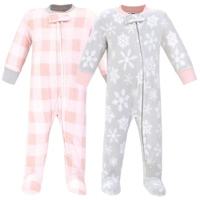 Hudson Baby Infant Girl Fleece Zipper Sleep And Play 2pk, Gray Pink Snowflake 3 Hudson Baby Infant Girl Fleece Zipper Sleep And Play 2pk, Gray Pink Snowflake - Image 3
