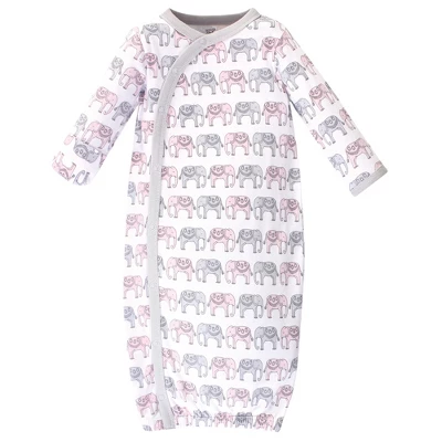 Touched By Nature Baby Girl Organic Cotton Side-Closure Snap Long-Sleeve Gowns 3pk, Pink Gray Elephant 1 Touched By Nature Baby Girl Organic Cotton Side-Closure Snap Long-Sleeve Gowns 3pk, Pink Gray Elephant