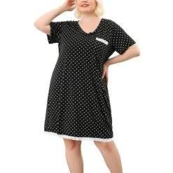 Agnes Orinda Womens Plus Size V Neck Polka Dots Short Sleeve Sleepwear Pajamas Nightgown -Cozy Nights Sales Store GUEST 498f09d3 db41 4098 83c6 52f51c40329b