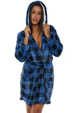 Women's Classic Plush Hooded Robe, Short Fleece Plaid Bathrobe With Hood -Cozy Nights Sales Store GUEST 49fd69cb 389e 4c48 9a68 f7896bd129a6