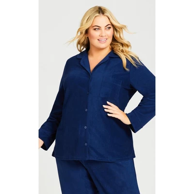 Women's Plus Size Button Fleece Top - Navy | AVENUE 6 Women's Plus Size Button Fleece Top - Navy | AVENUE - Image 6