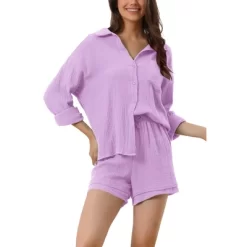 Cheibear Women's Button Down Long Sleeve Sleepwear Shirt With Shorts Casual Lounge Sets 17 Cheibear Women's Button Down Long Sleeve Sleepwear Shirt With Shorts Casual Lounge Sets -Cozy Nights Sales Store GUEST 4a32eae8 c66e 4740 ba84 1008fd7cbb62