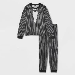 Adult The Nightmare Before Christmas Jack Halloween Matching Family Pajama Set + Mask - Black