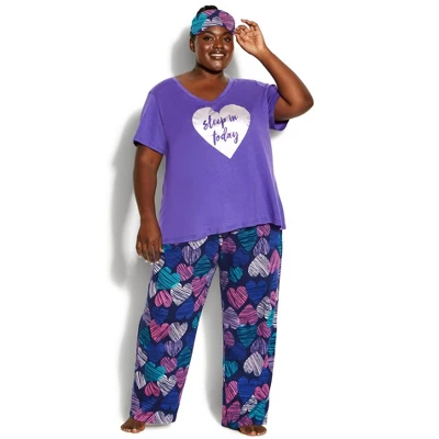 Women's Plus Size Print 3 Piece Sleep Set - Violet | AVENUE 3 Women's Plus Size Print 3 Piece Sleep Set - Violet | AVENUE - Image 3